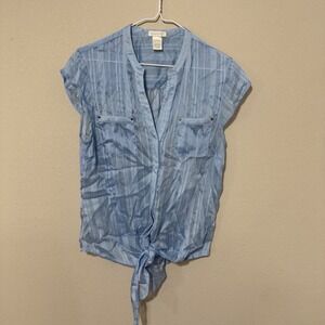 Y2K Blue Knotted Button Up Sheer‎ Blouse Cache Women's Medium 90's